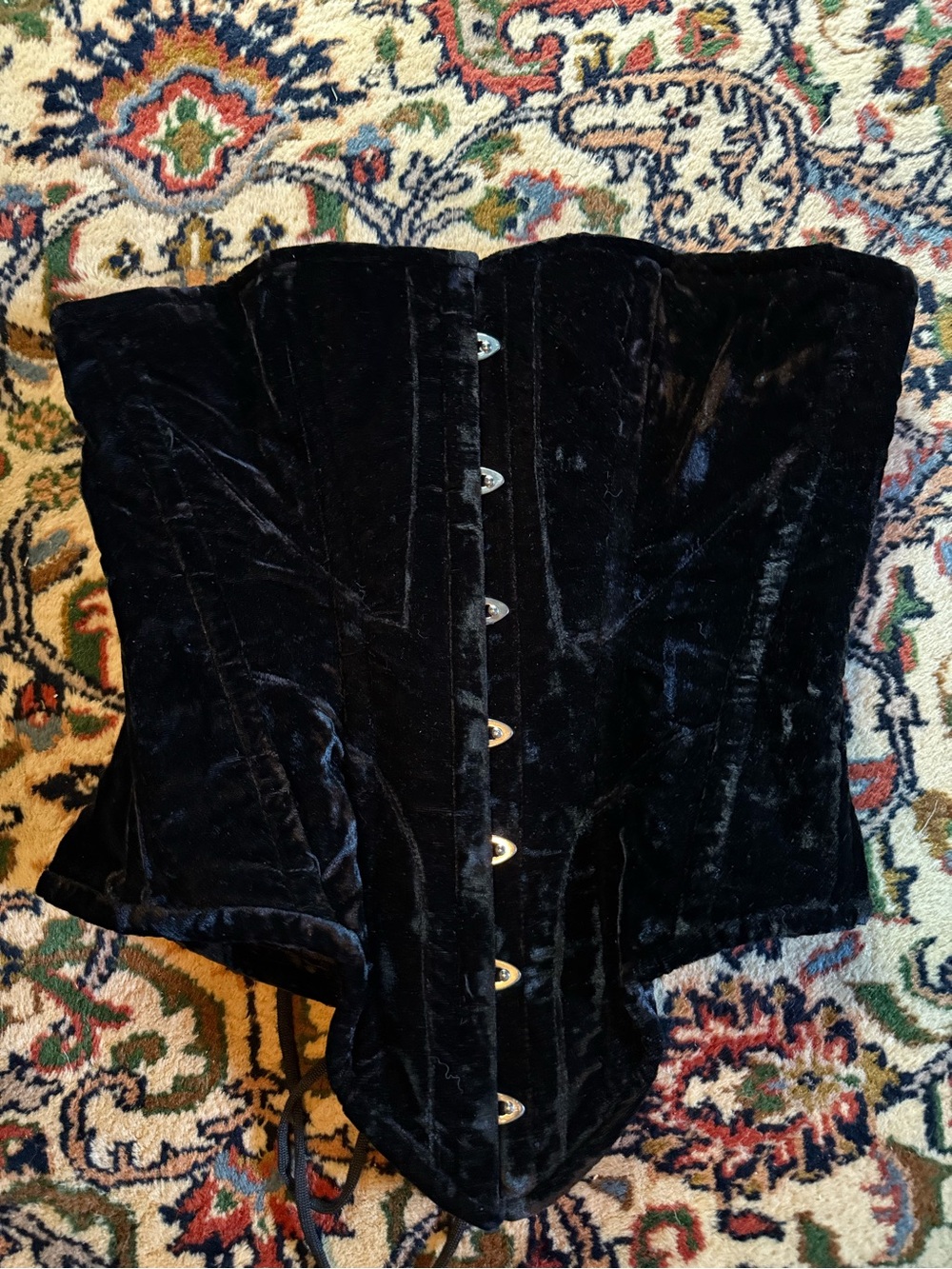 Black Velvet Corset Top with Front Busk Closure - Women's Shapewear